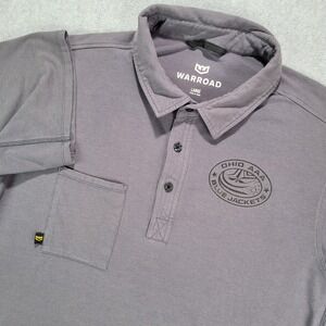 Warroad Mens L‎ Performance Polo Blue Jackets Gray Hockey Stretch